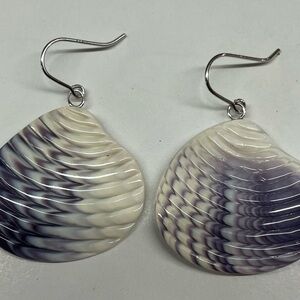 Quahog shape earrings sterling silver hooks wampum